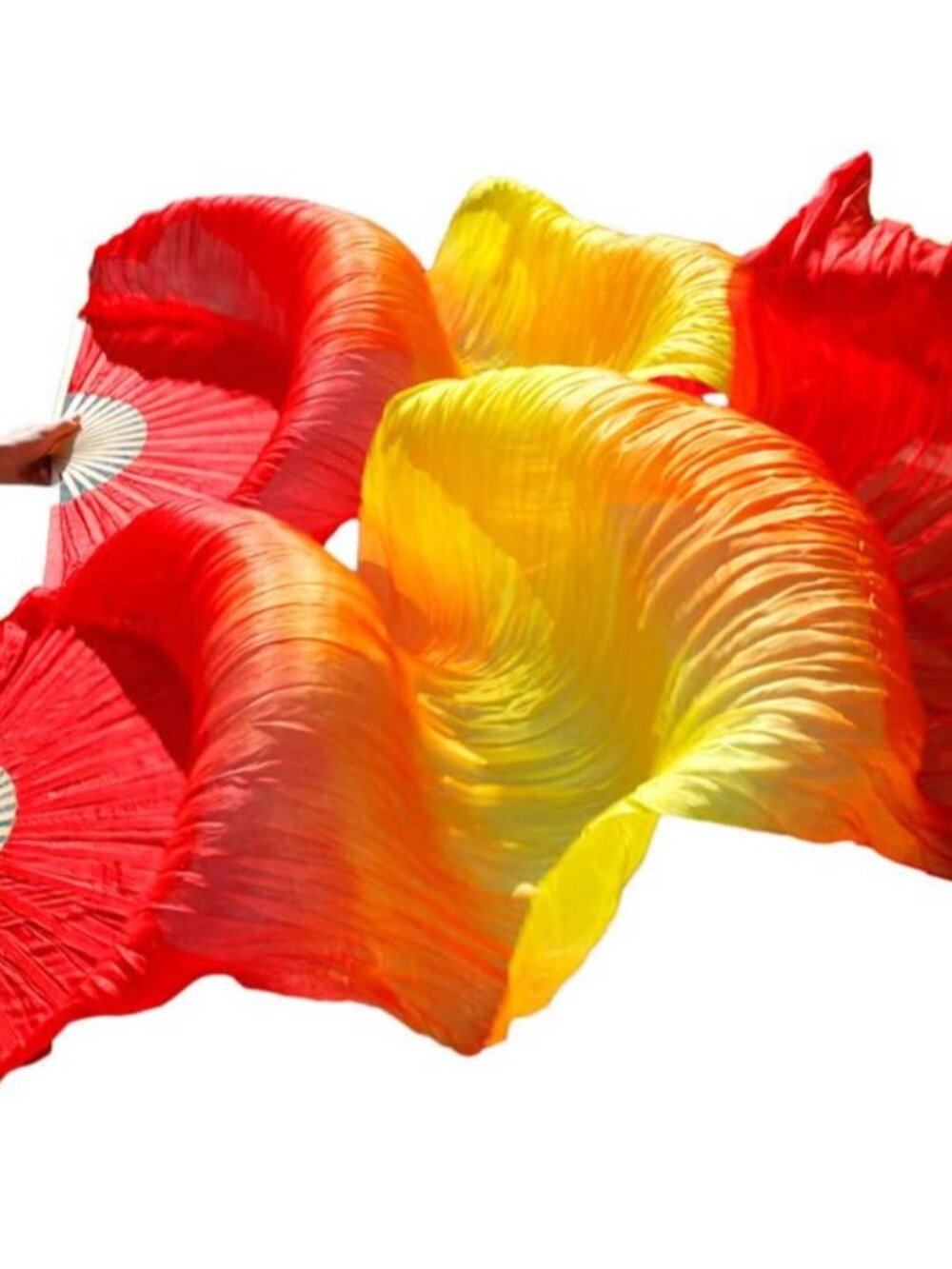 Belly Dance Faux Silk Veil Fans, 1 Pair Left+Right Faux Silk Bamboo Long Fans Ve